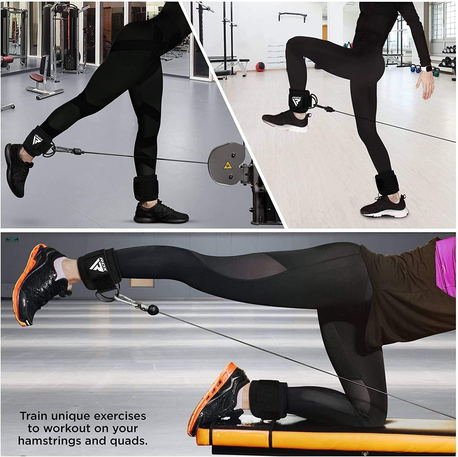 RDX Ankle Straps for Cable Machines, Steel Double D-Ring Neoprene Padded 30CM Gym Cuffs, Kickbacks Glute Leg Extensions Hip Abductors Workout, Thigh Butt Fitness Exercise, Pulley Attachment, Women Men