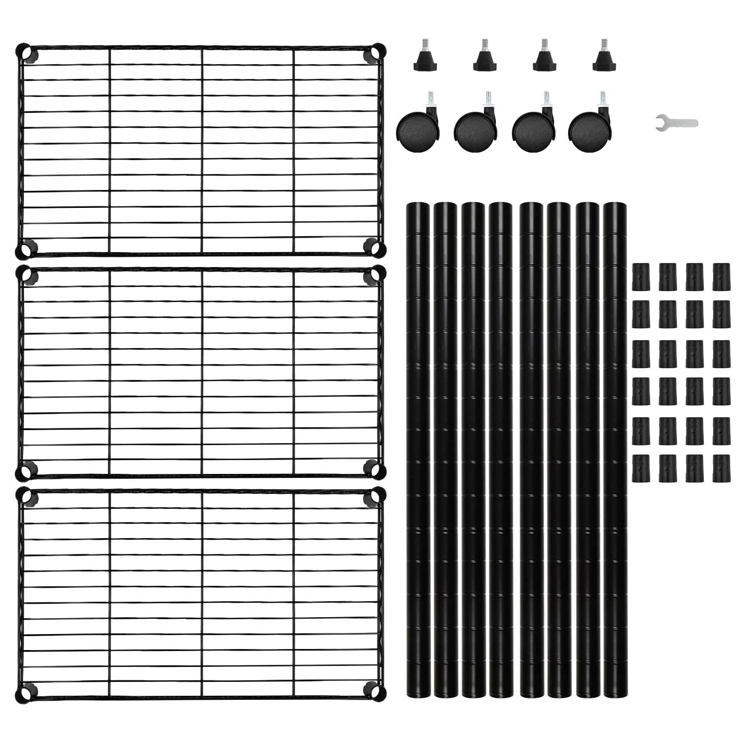 BestOffice 3-Shelf Steel Wire Tier Layer Shelving 23L x 13W x 32H Shelves with Wheels,Black