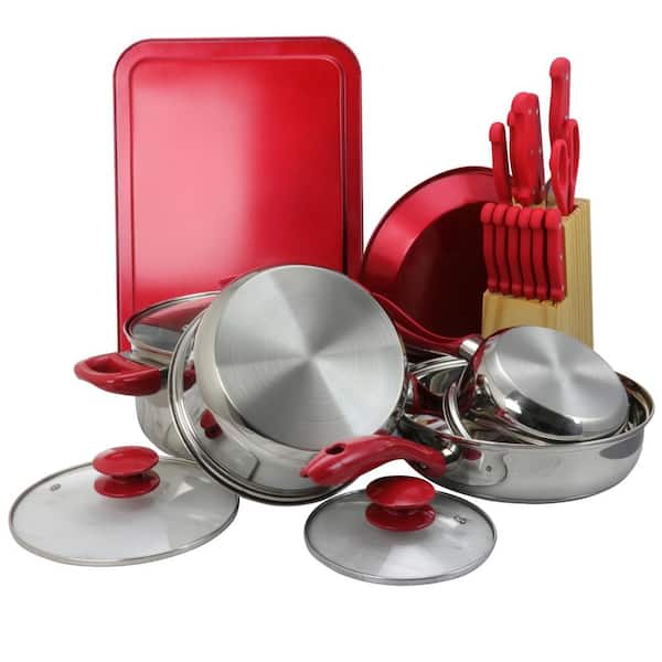 22-Piece Cookware Combo Set in Red
