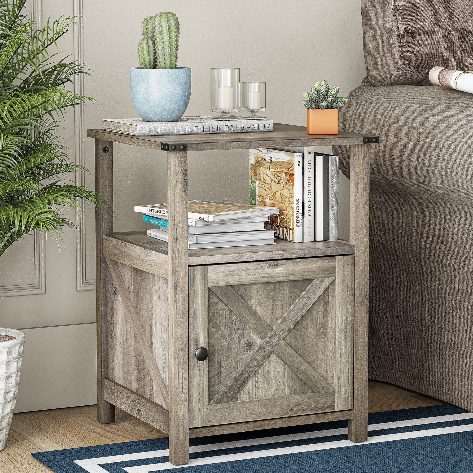 Pellebant Modern Rectangle Nightstand Farmhouse End Table for Bedroom Gray Wash