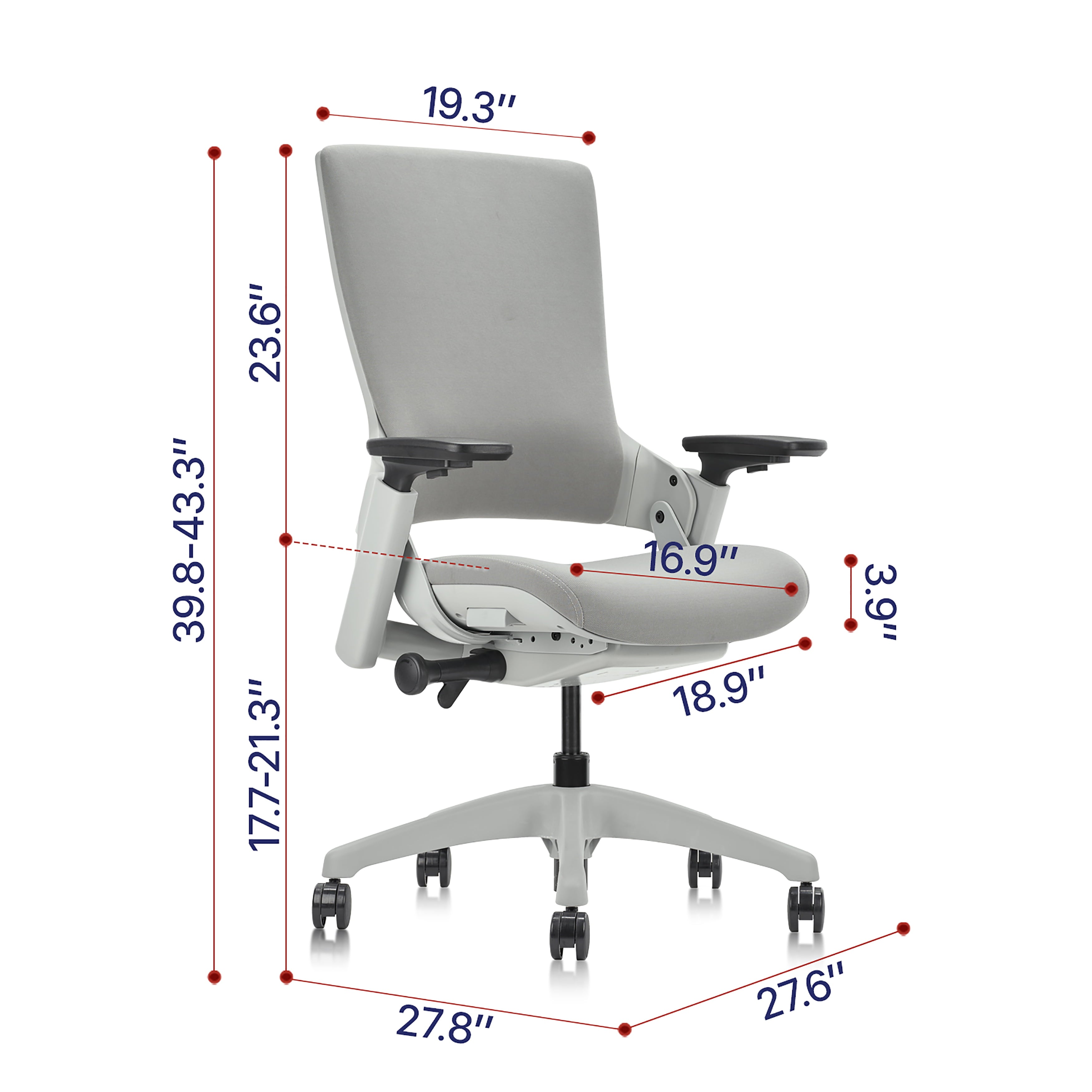 Furniture of America Inek 23.6 in Executive Chair with Adjustable Height & Swivel, 225 lb. Capacity, Gray
