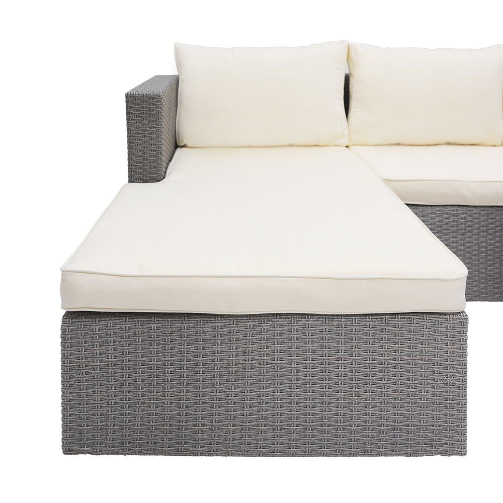 Abble 3 Piece Wicker Sectional Conversation Set with Cushions - Grey