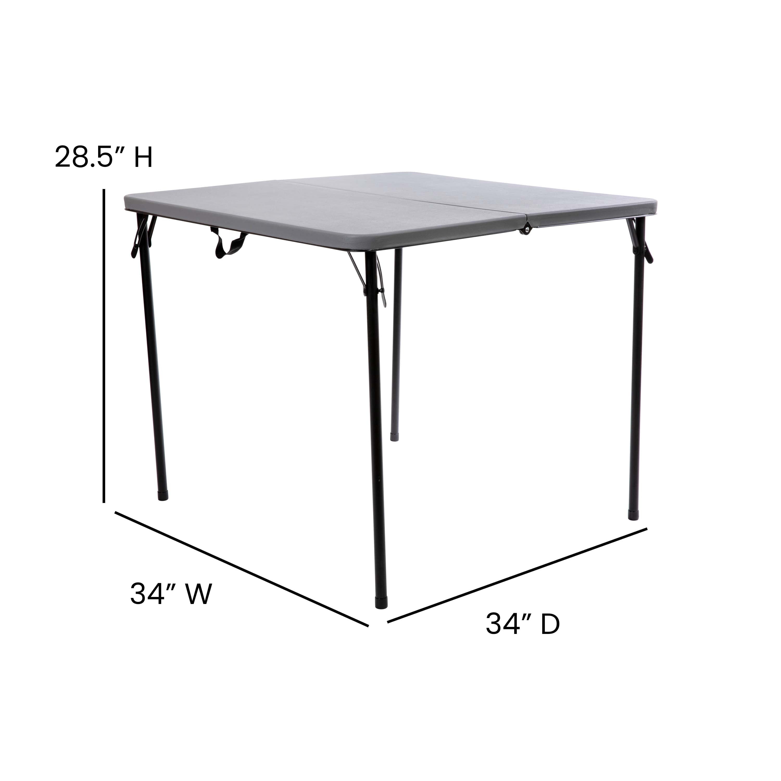 Emma + Oliver 2.83-Foot Square Bi-Fold Gray Plastic Folding Table with Carrying Handle