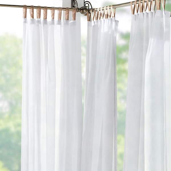 Darien White Solid Polyester Indoor/Outdoor 52(in)X84(in) Adhesive Loop Tab Top Sheer Curtain Panel