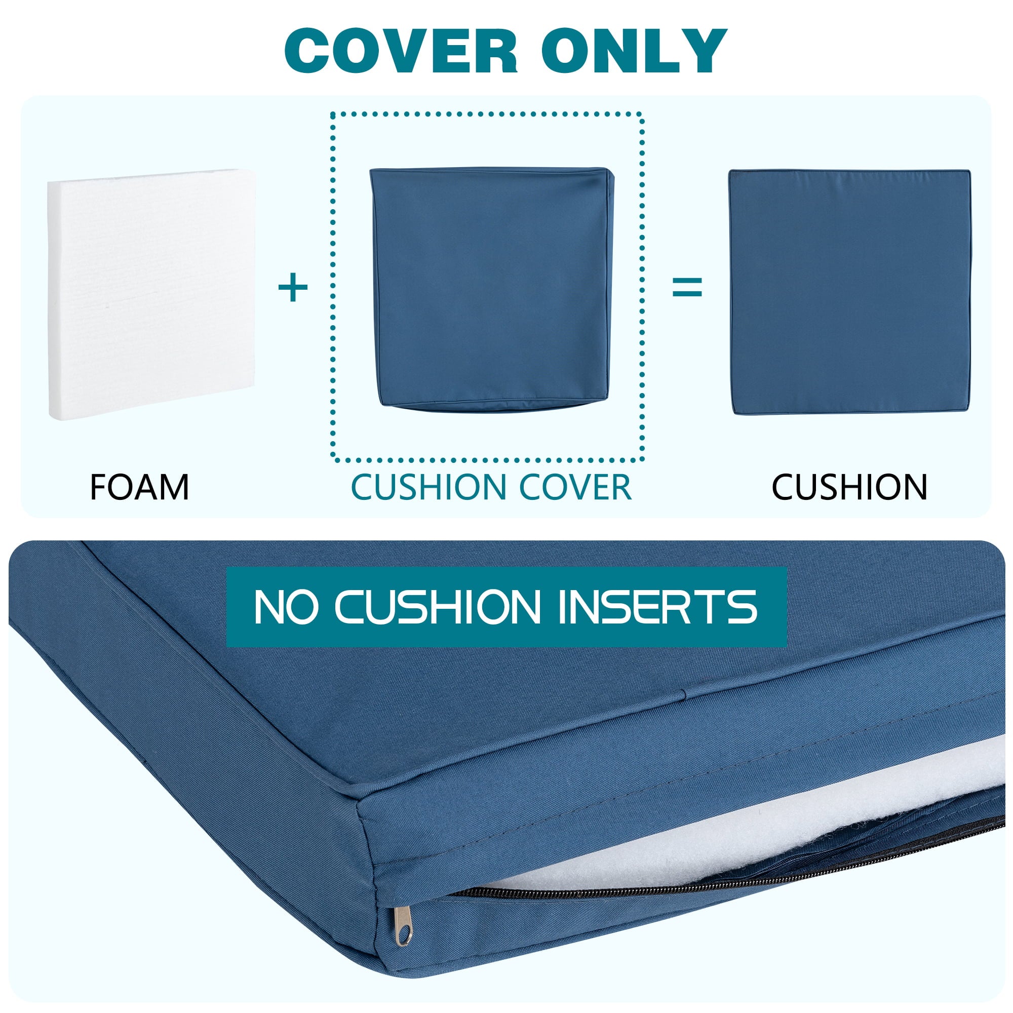 Walsunny Patio Cushion Covers Replacement, Waterproof Outdoor Furniture Sofa Couch Cushion Pillow Seat Cover with Zipper Aegean Blue