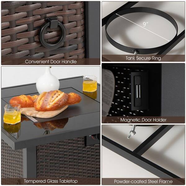 32 in. Propane Fire Pit Table 50,000 BTU Square Firepit Heater w/Lava Rocks Cover