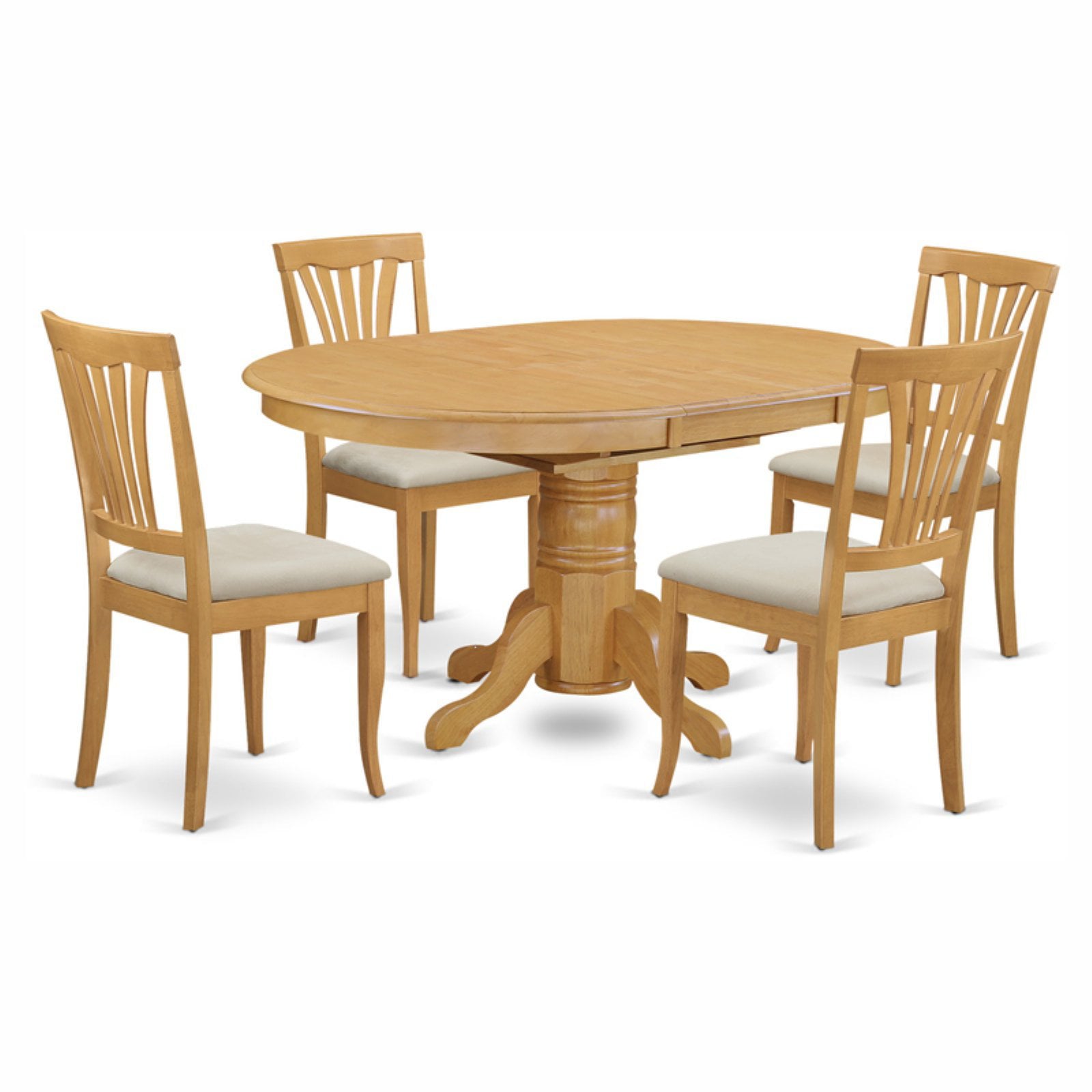 East West Furniture Avon 5 Piece Pedestal Oval Dining Table Set with Microfiber Seat Chairs