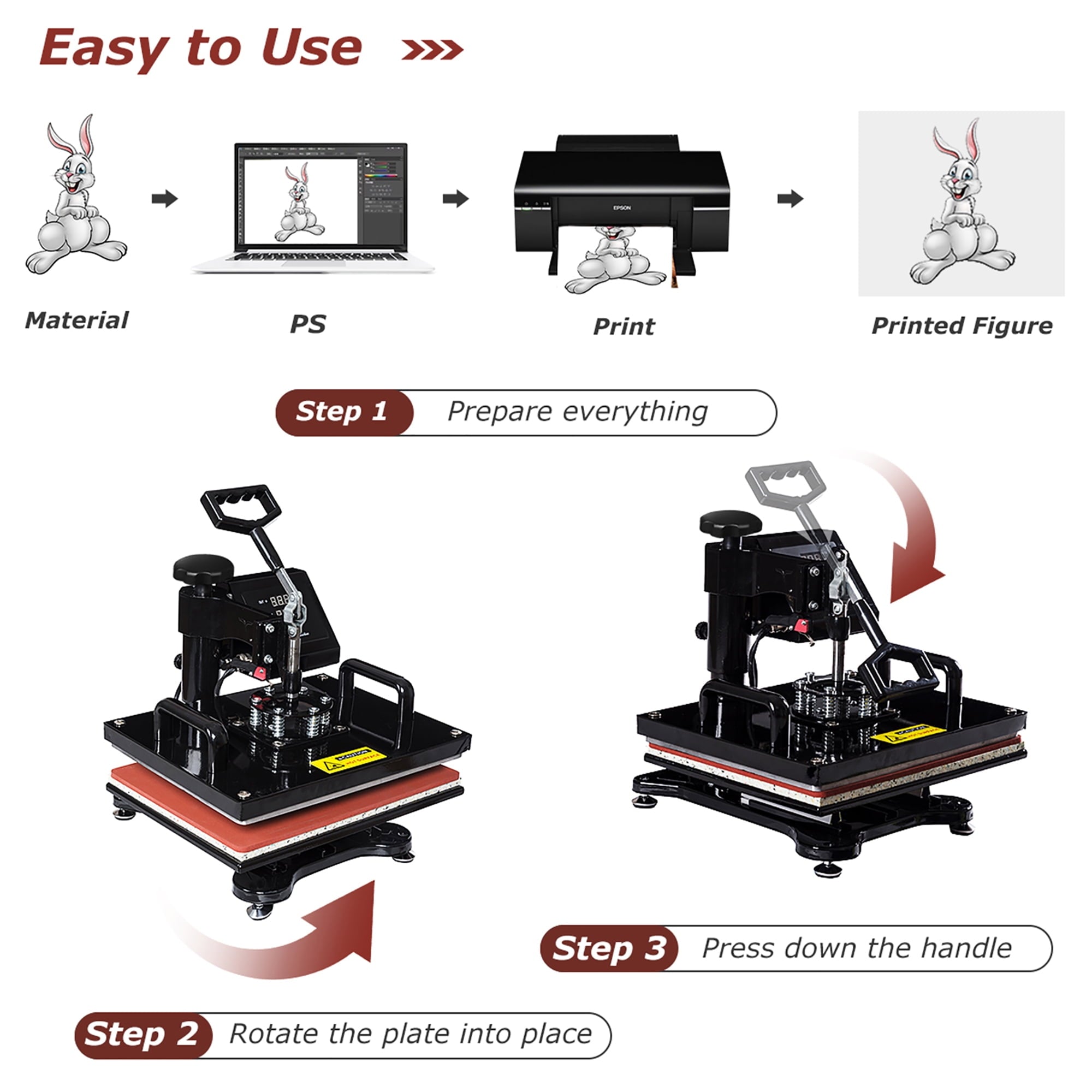 Costway 6 in 1 Heat Press Machine Digital Transfer Sublimation T-Shirt Mug Hat Plate Cap
