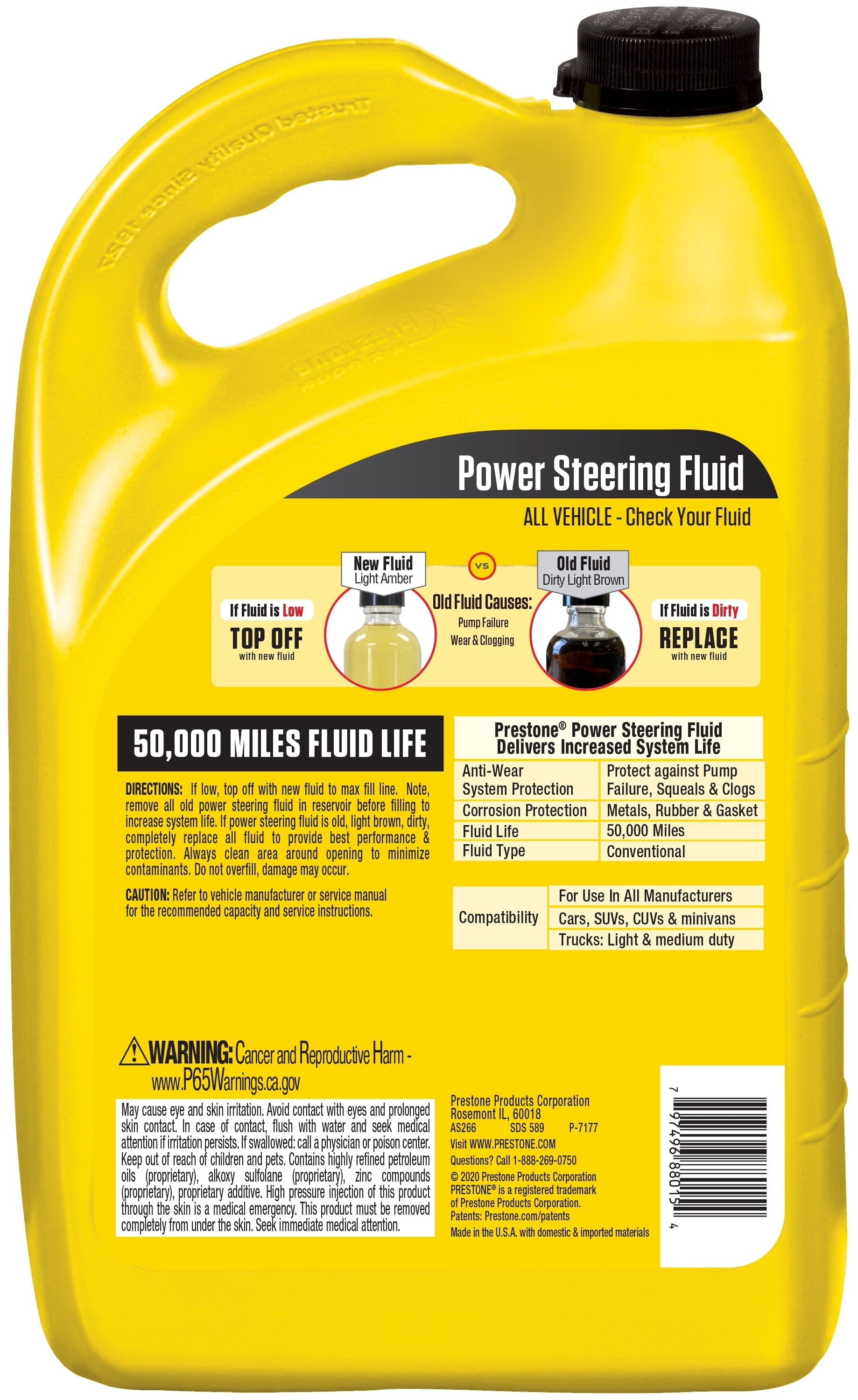 Prestone Universal Power Steering Fluid -1 gal - Anti-Wear, 50,000 mile