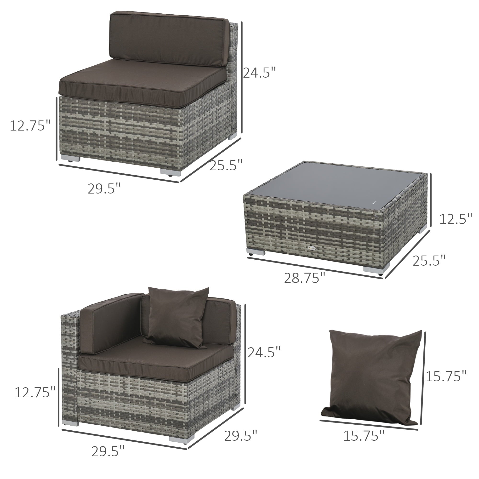 Outsunny 7pc Sectional Wicker Patio Furniture, Charcoal