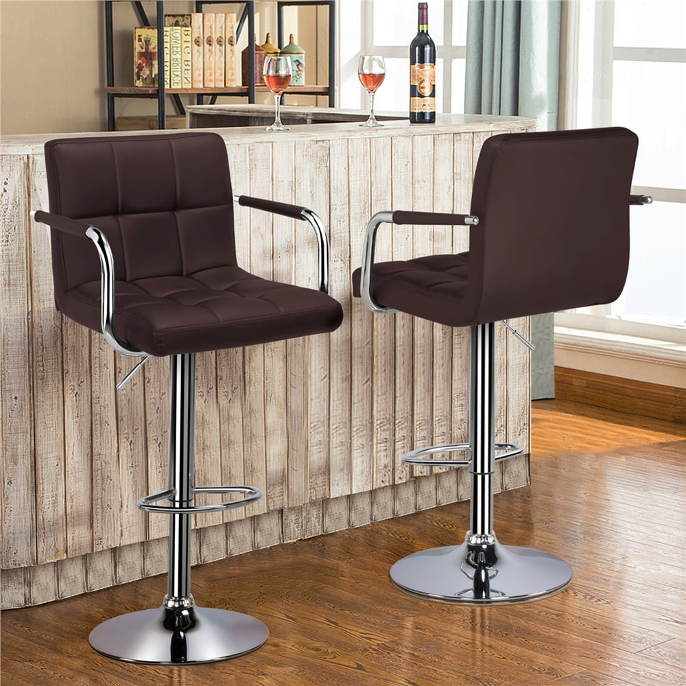 Topeakmart Adjustable PU Leather Bar Stools with Backrest and Footrest 2pcs Brown
