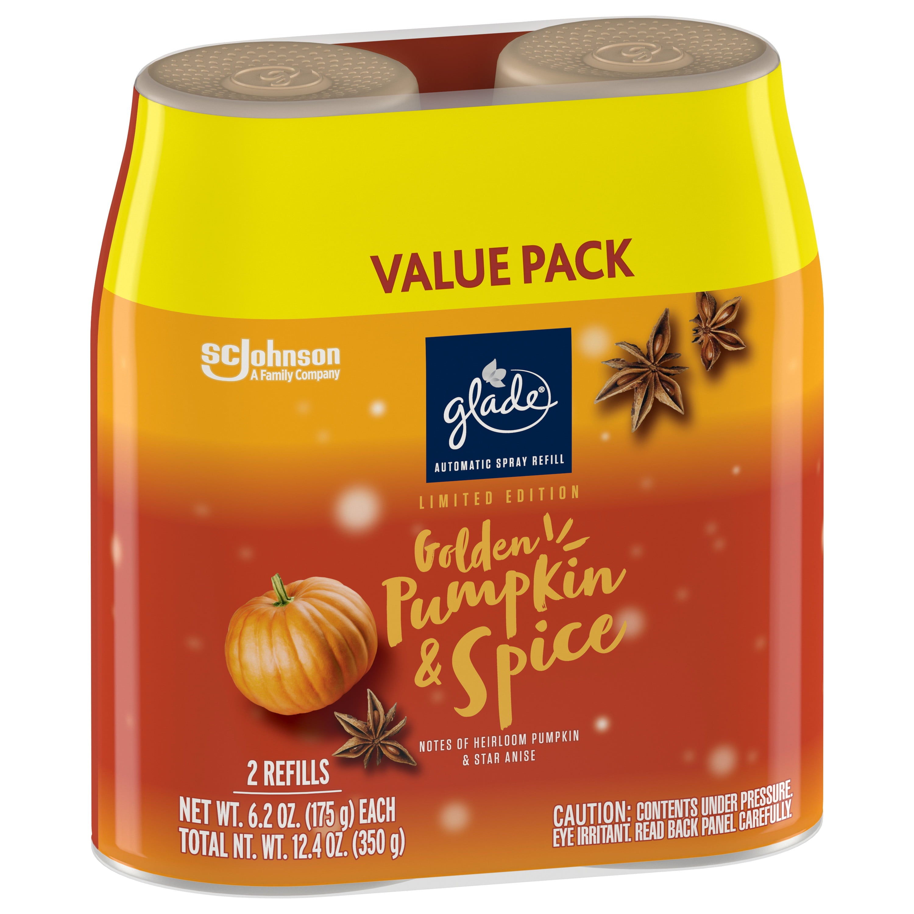 Glade Automatic Spray Refill, Air Freshener, Golden Pumpkin & Spice, 2 Refills, 6.2 oz Each