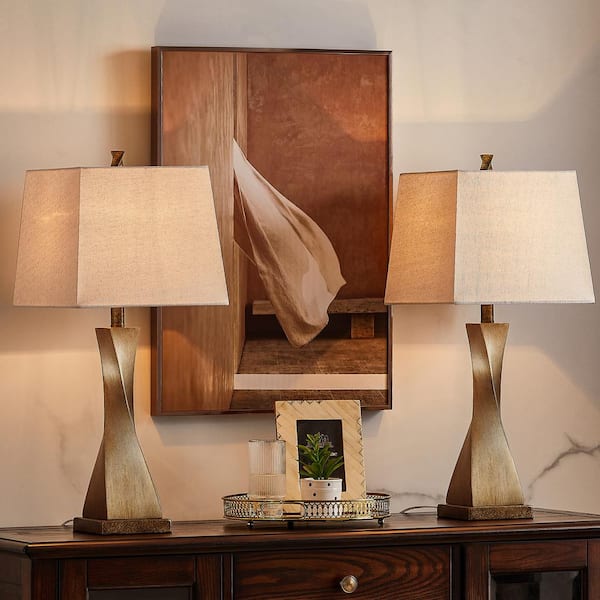 27 in. Spiral Antique Brass Table Lamp Set (Set of 2)