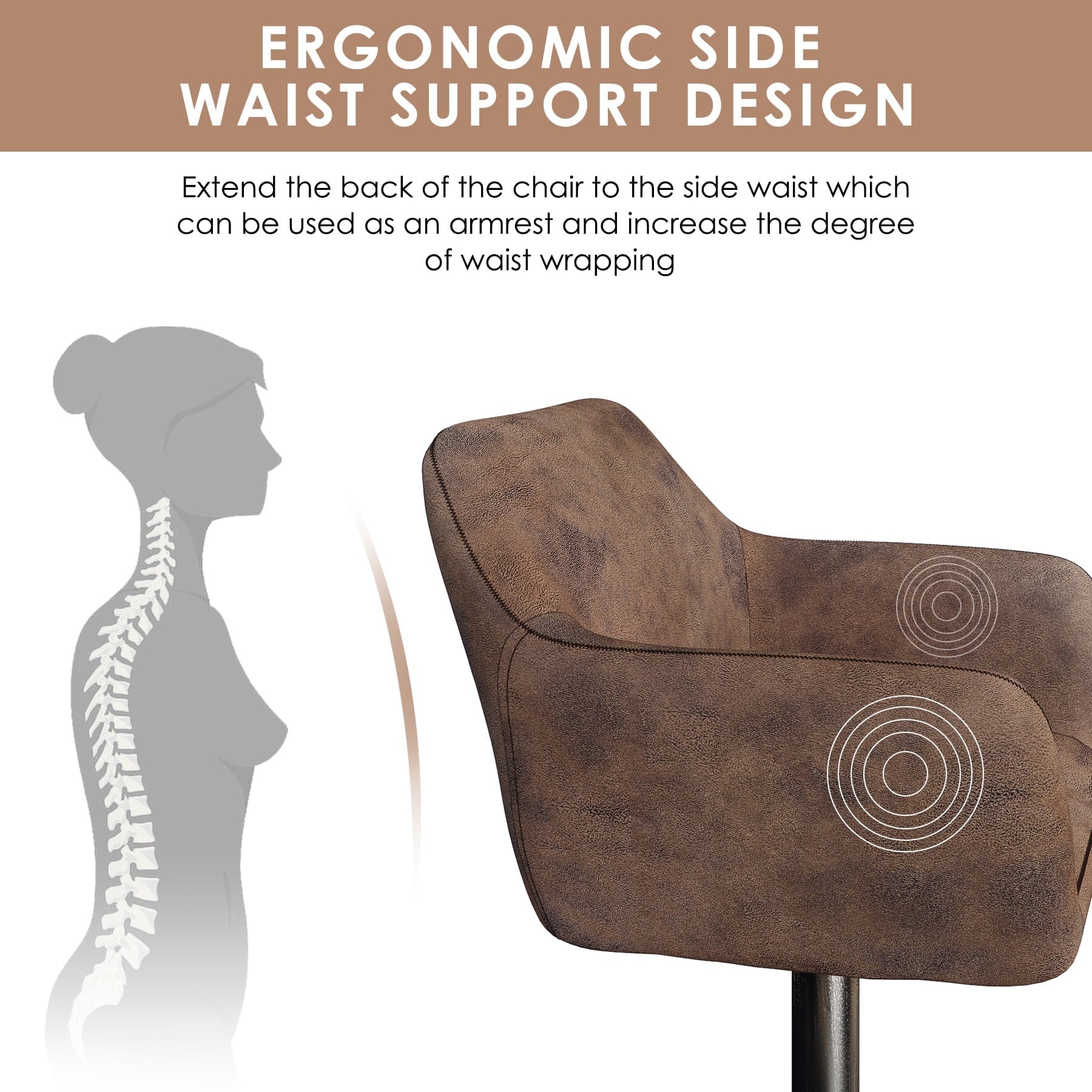 Homfa Swivel Bar Stool with Armrests, Tall Adjustable Rolling Stool Chair with Back for Home Office, Vintage Brown (Set of 2)