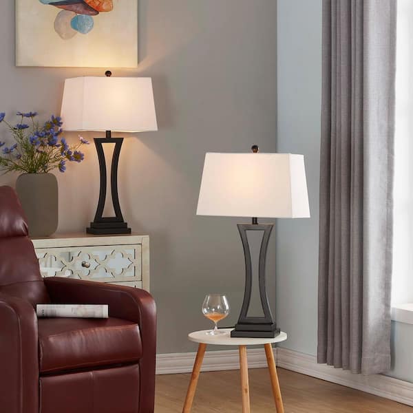 Cincinati 24 '' Black Table Lamp Set With White Shade (2-Pack）