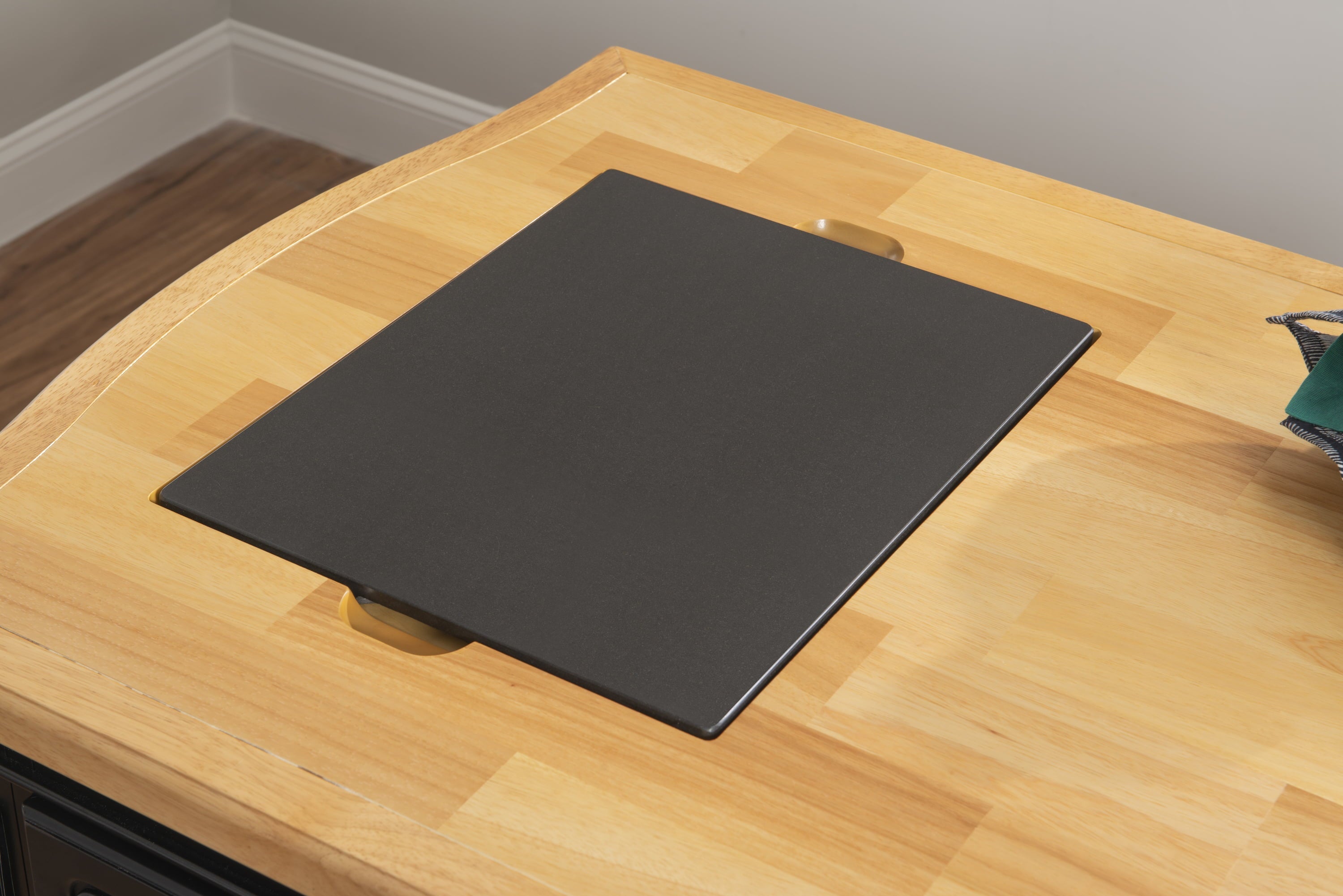 Pennfield Kitchen Island with Black Granite Removable Cutting Surface, Black and Natural