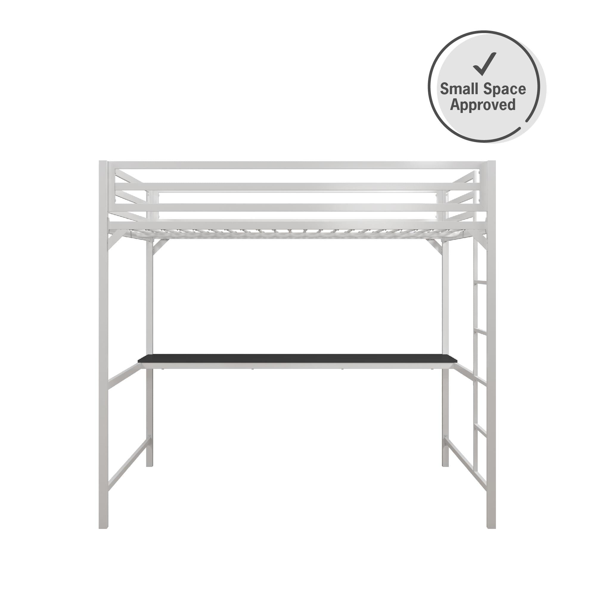 DHP Miles Metal Full Loft Bed with Desk, White