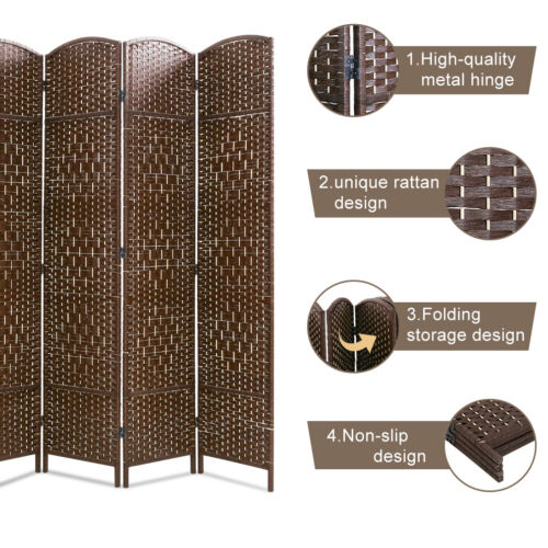 4 Panel Room Divider, Folding Privacy Divider 6 Ft Indoor Wall Divider, Brown