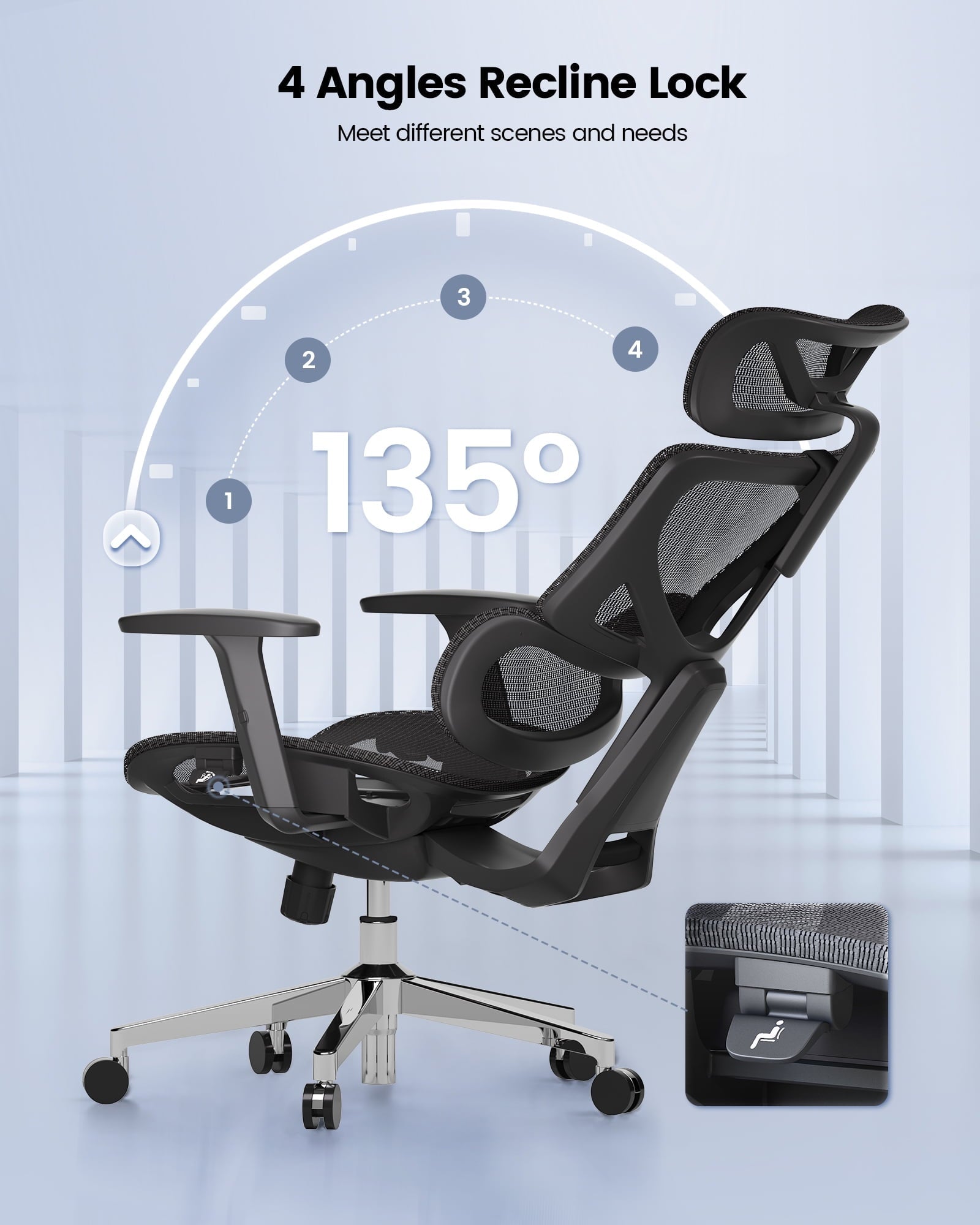 Ergonomic Mesh Home Office Chair, High Back with Lumbar Support-Seat Depth Adjustable Computer Task Chair with Wire Control, 350lb weight capacity