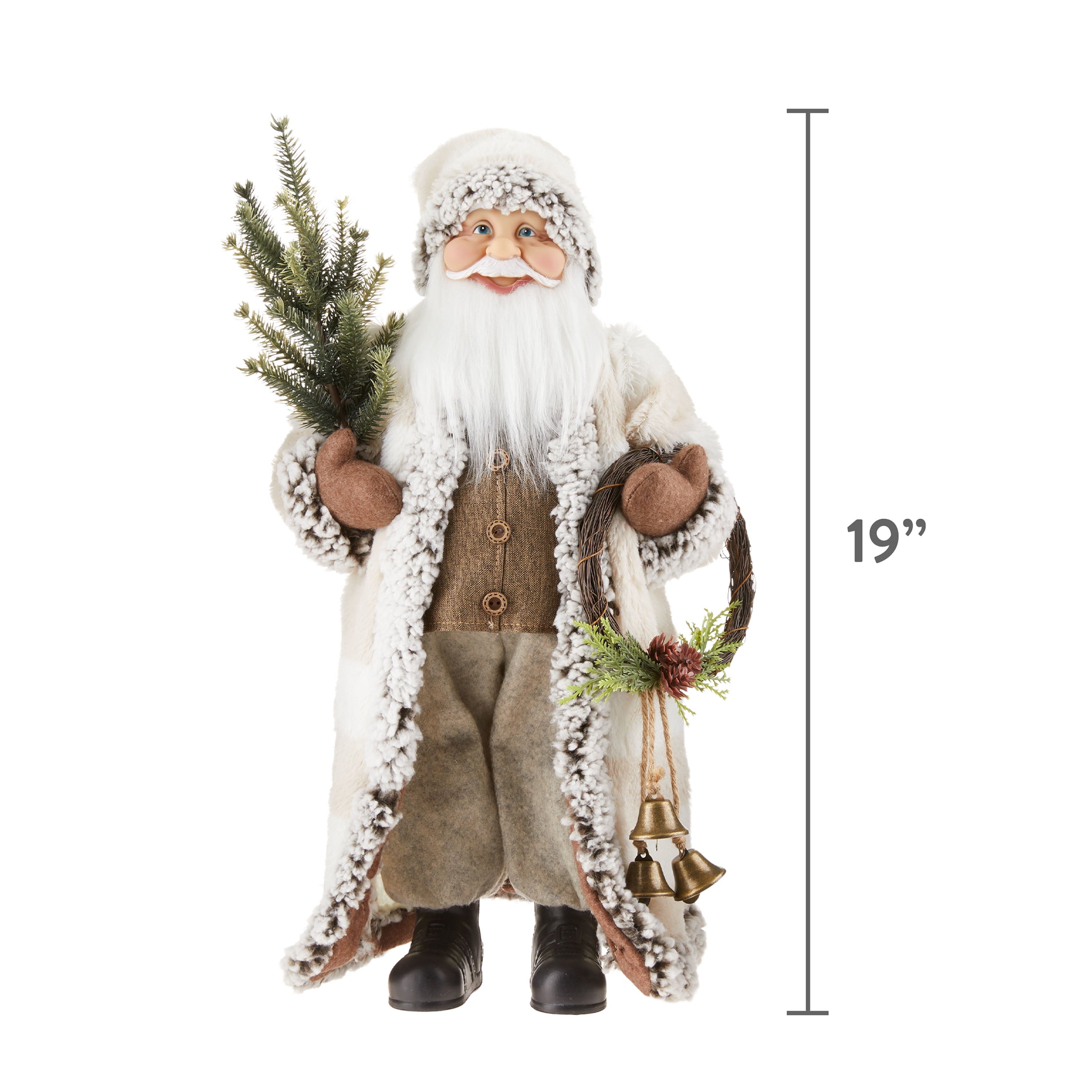 Santa in Winter Coat with Bells and Christmas Tree, Indoor Decor. 18 in, by Holiday Time