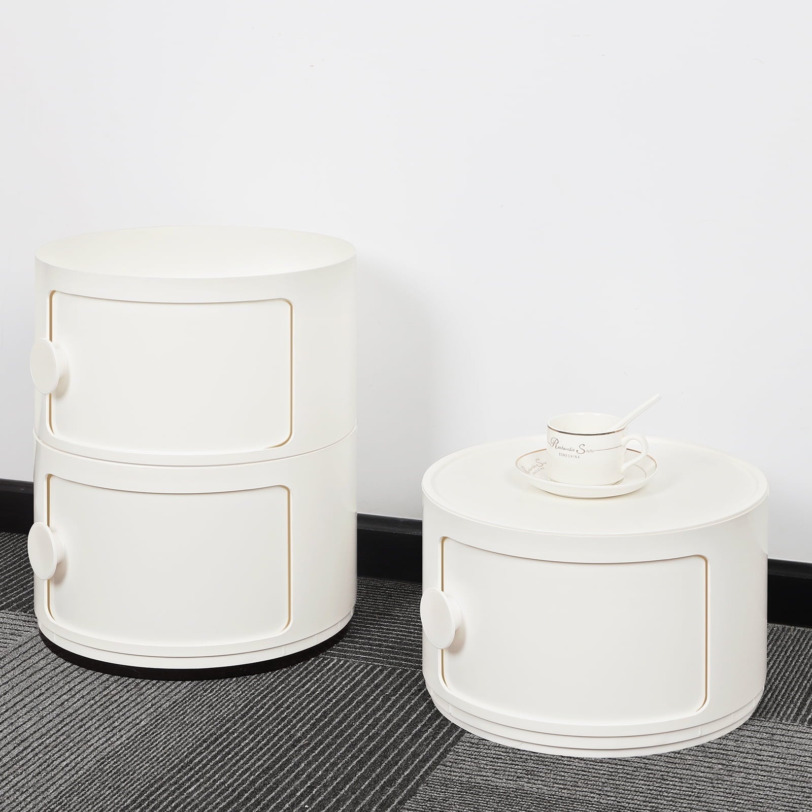 3 Drawer Sliding Barrel Modern Bedroom Nightstand, White