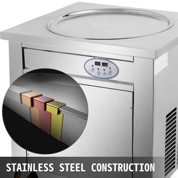 Commercial Ice Roll Maker 1800 Watt 19.7 in. Silver Round Pan Stainless Steel Stir-Fried Yogurt Cream Machine for Bars
