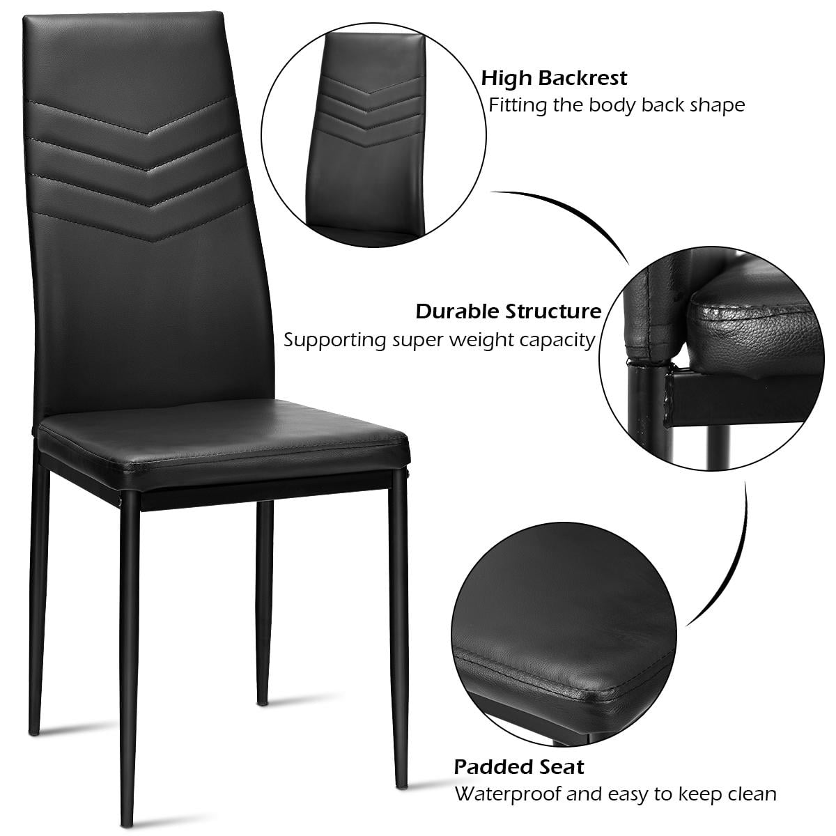 Giantex Dining Chairs Set of 4 Black PVC Dining Room Chairs Modern Soft Leather Padded Living Room Side Chairs with Sturdy Metal Legs & Non-Slip Feet Pads