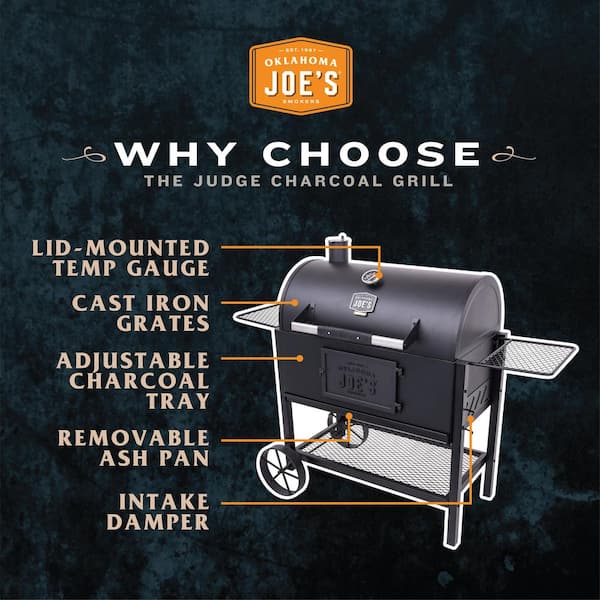 Judge Charcoal Smoker Grill in Black with 540 sq. in. Cooking Space