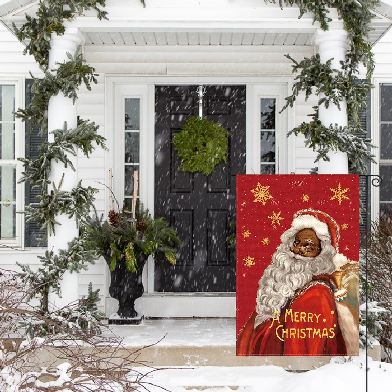 Artoid Mode African America Black Santa Claus Christmas Winter Garden Flag 12 x 18 Inch, Red