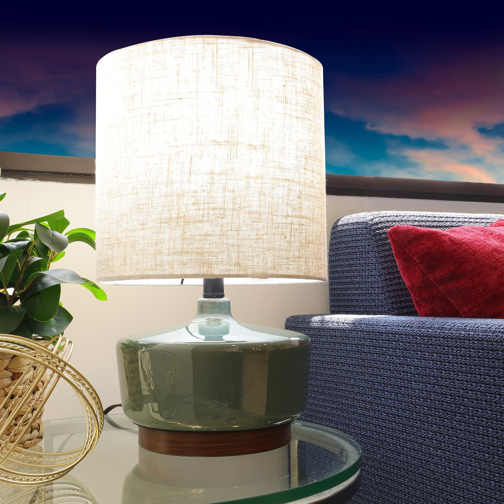 Better Homes & Gardens Modern Mid-Century Ceramic Table Lamp with Wood Base, 17