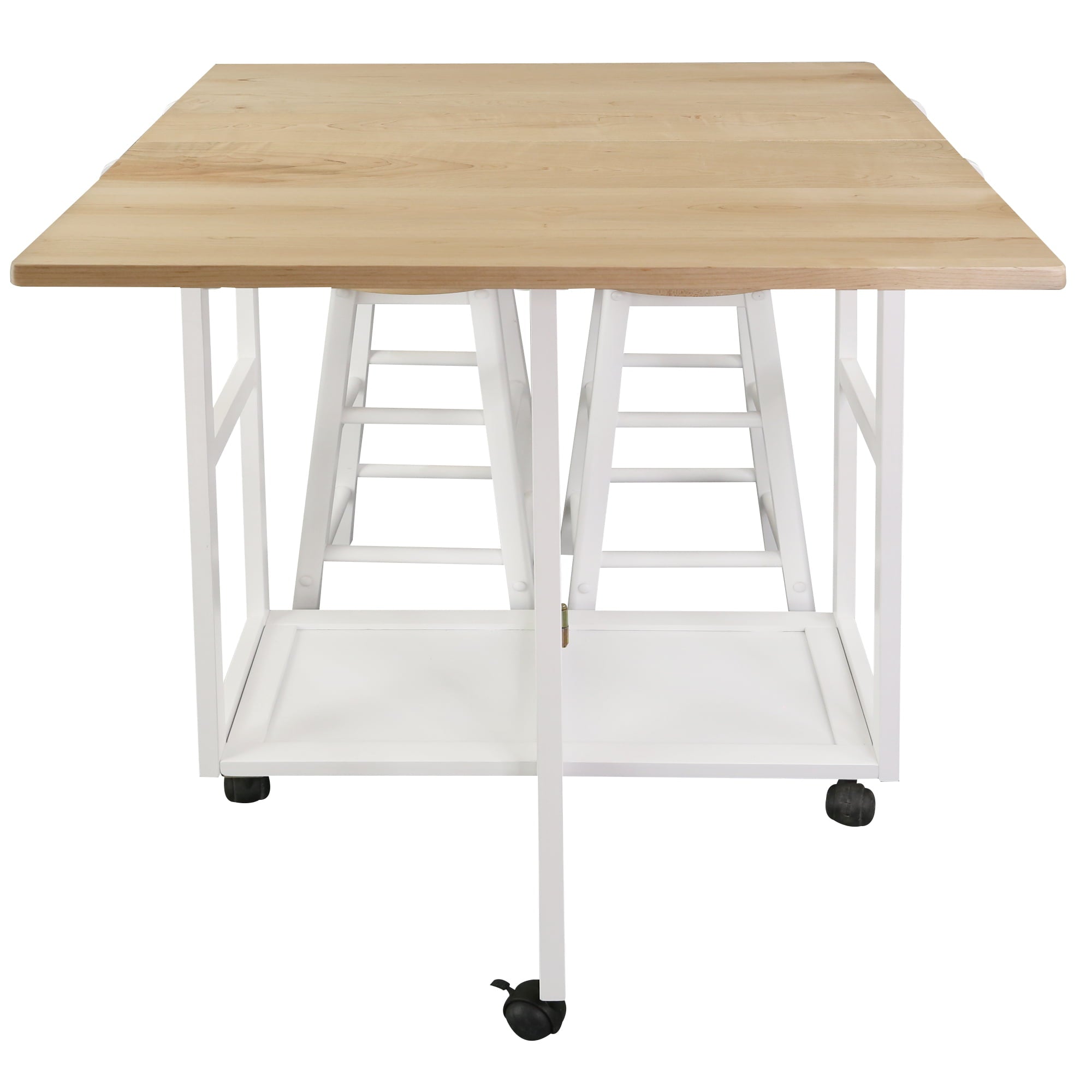 Breakfast Cart with Drop-Leaf Table, American Maple Top, Square - White