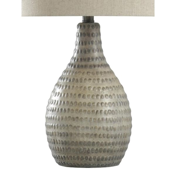 25.5 in. French Oak Table Lamp with White Hardback Fabric Shade