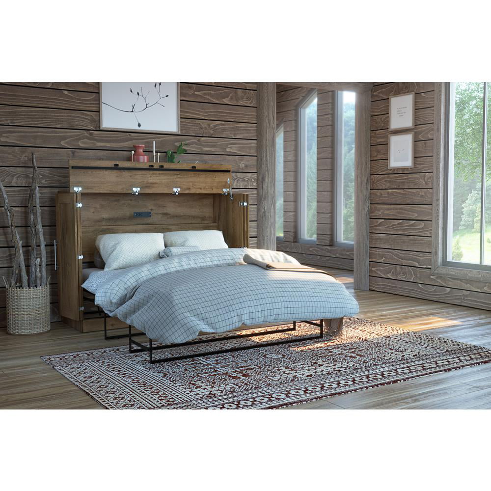 Pur by Bestar Full Cabinet Bed with Mattress in Rustic Brown