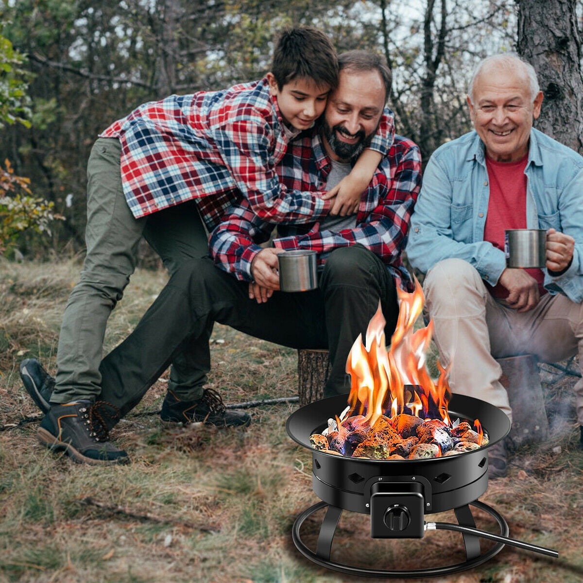 Costway Portable Fire Pit Outdoor 58,000 BTU Propane Patio Lava Rocks Camping Events