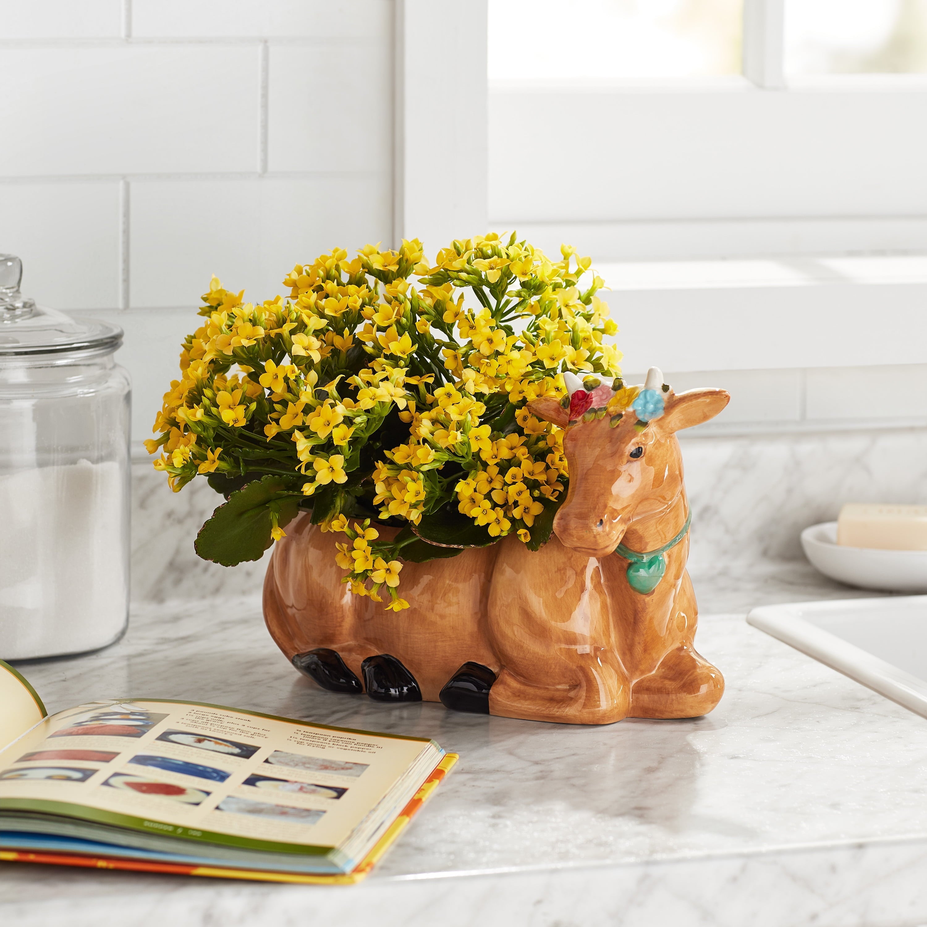 The Pioneer Woman Brown Cow Planter, Stoneware, 6 in opening