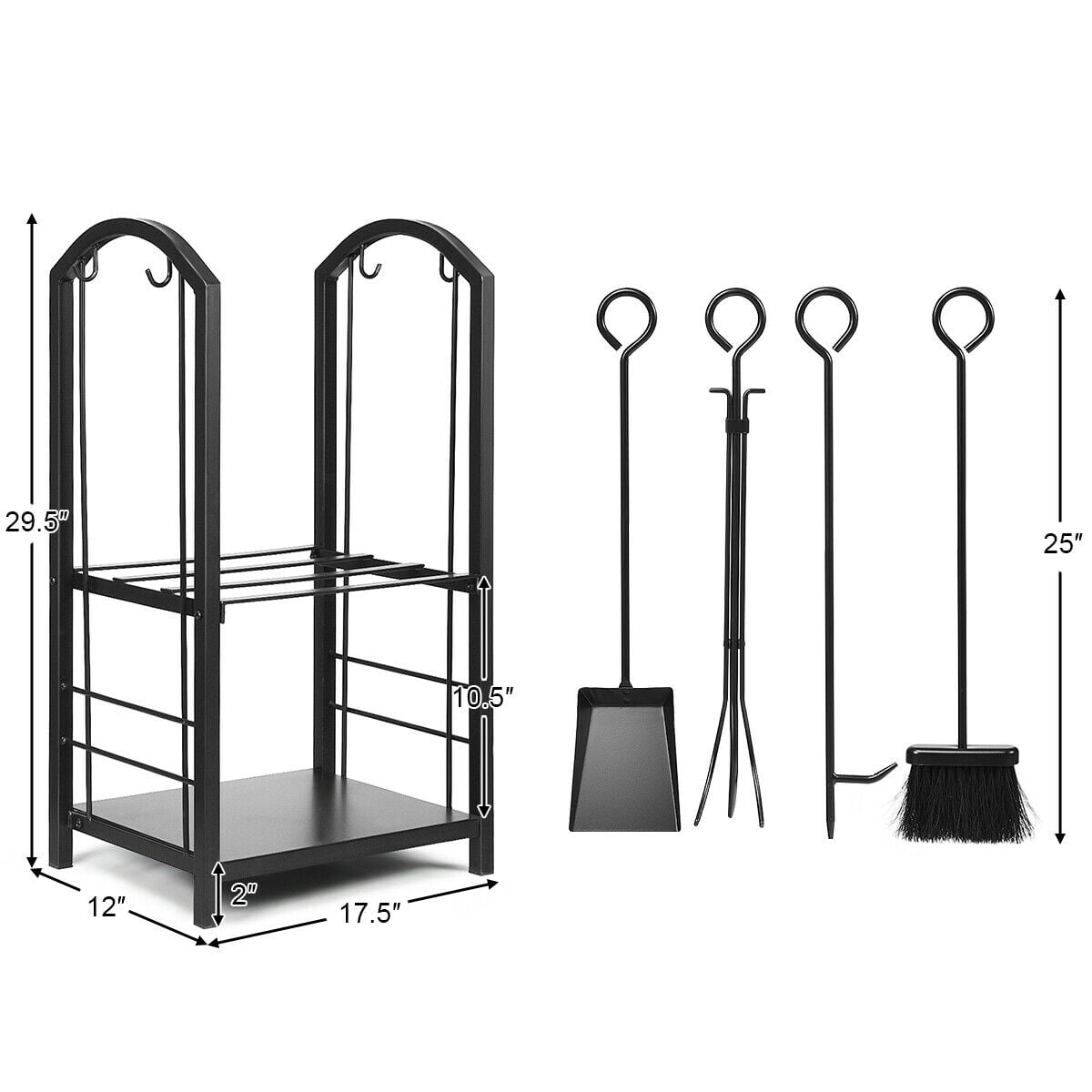 Gymax Fireplace Log Rack with 4 Tools Set Fireside Firewood Holders Indoor Outdoor