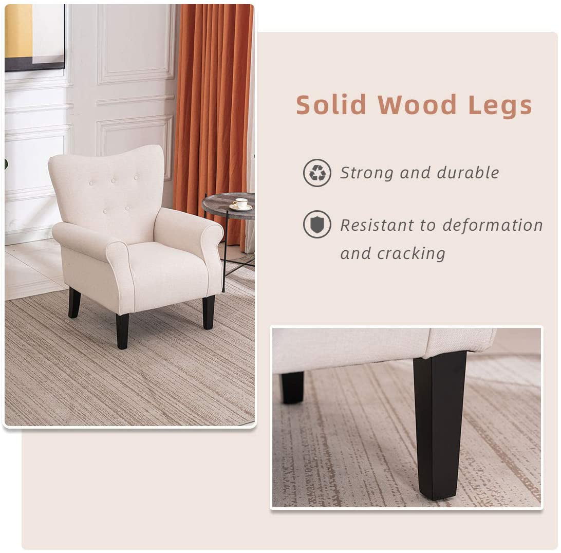 Richryce MidCentury Accent Chair with Arm ,High Back Armchair Beige,Beige