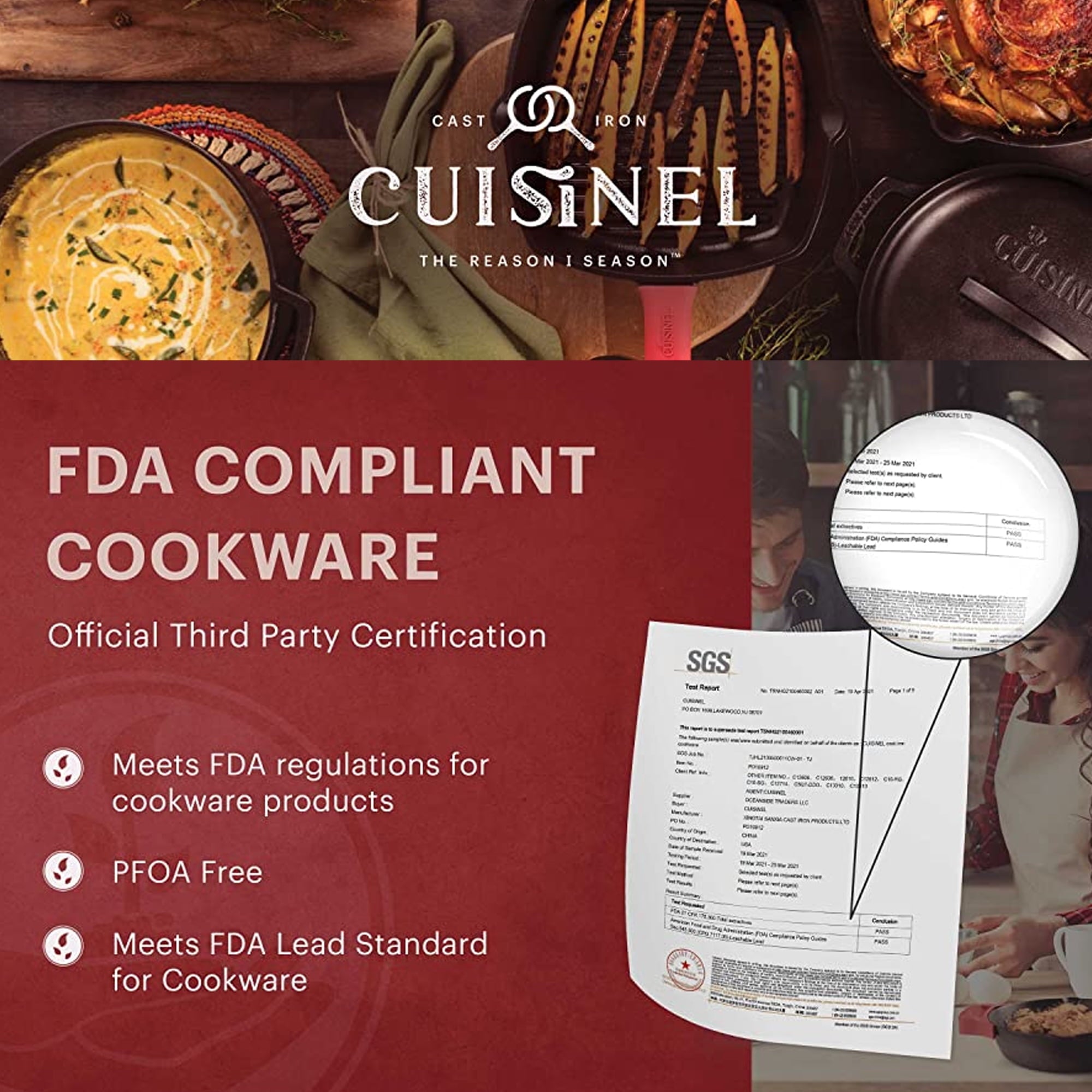 Pre-Seasoned Cast Iron Skillet (12-Inch) with Glass Lid and Handle Cover Oven Safe Cookware