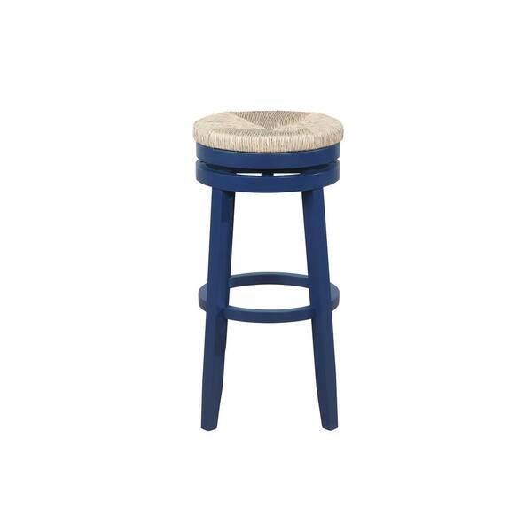 Mesquite Navy Blue 31 in. Swivel Bar Stool with Seagrass Seat