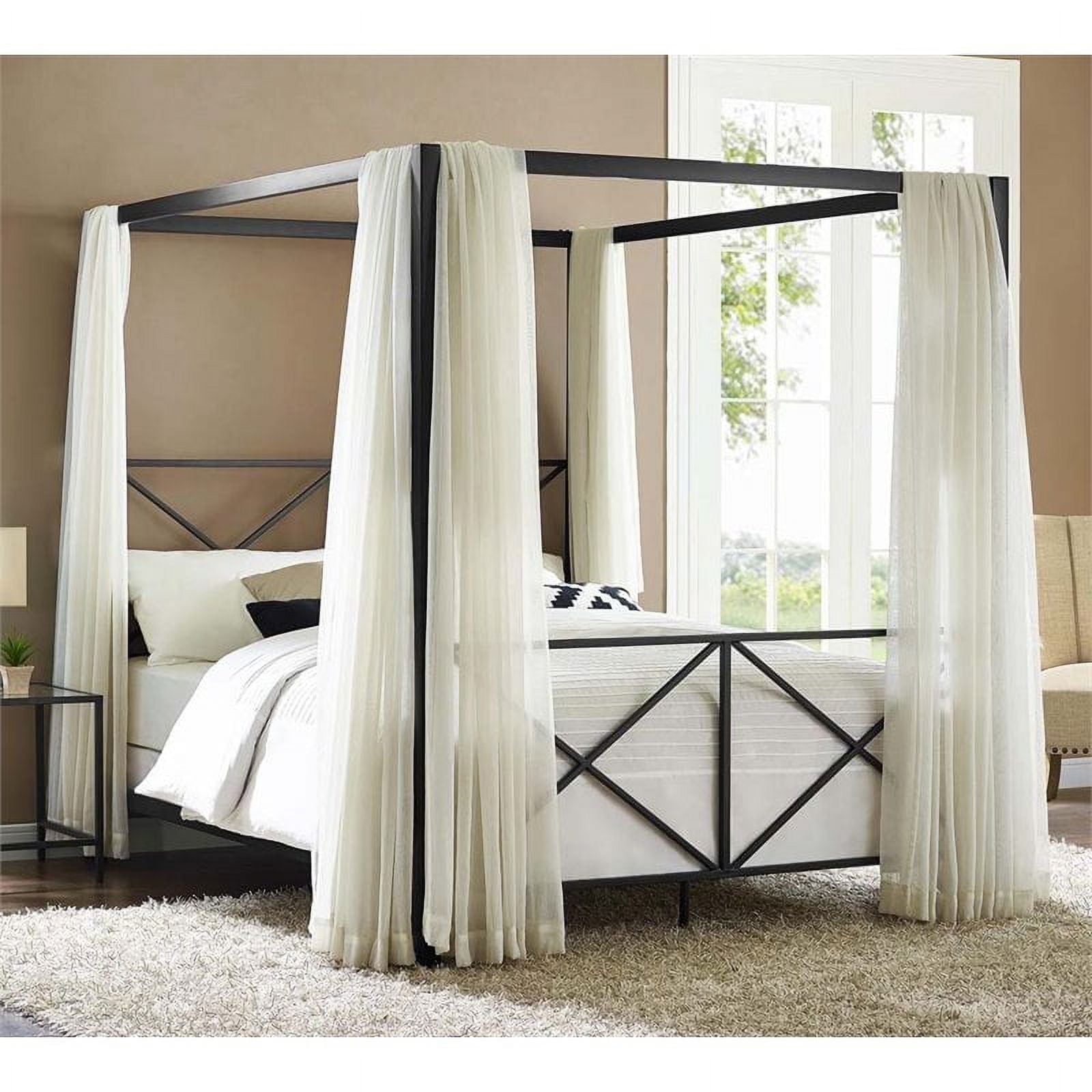 Kingfisher Lane Modern Metal Canopy Bed, Queen, Black