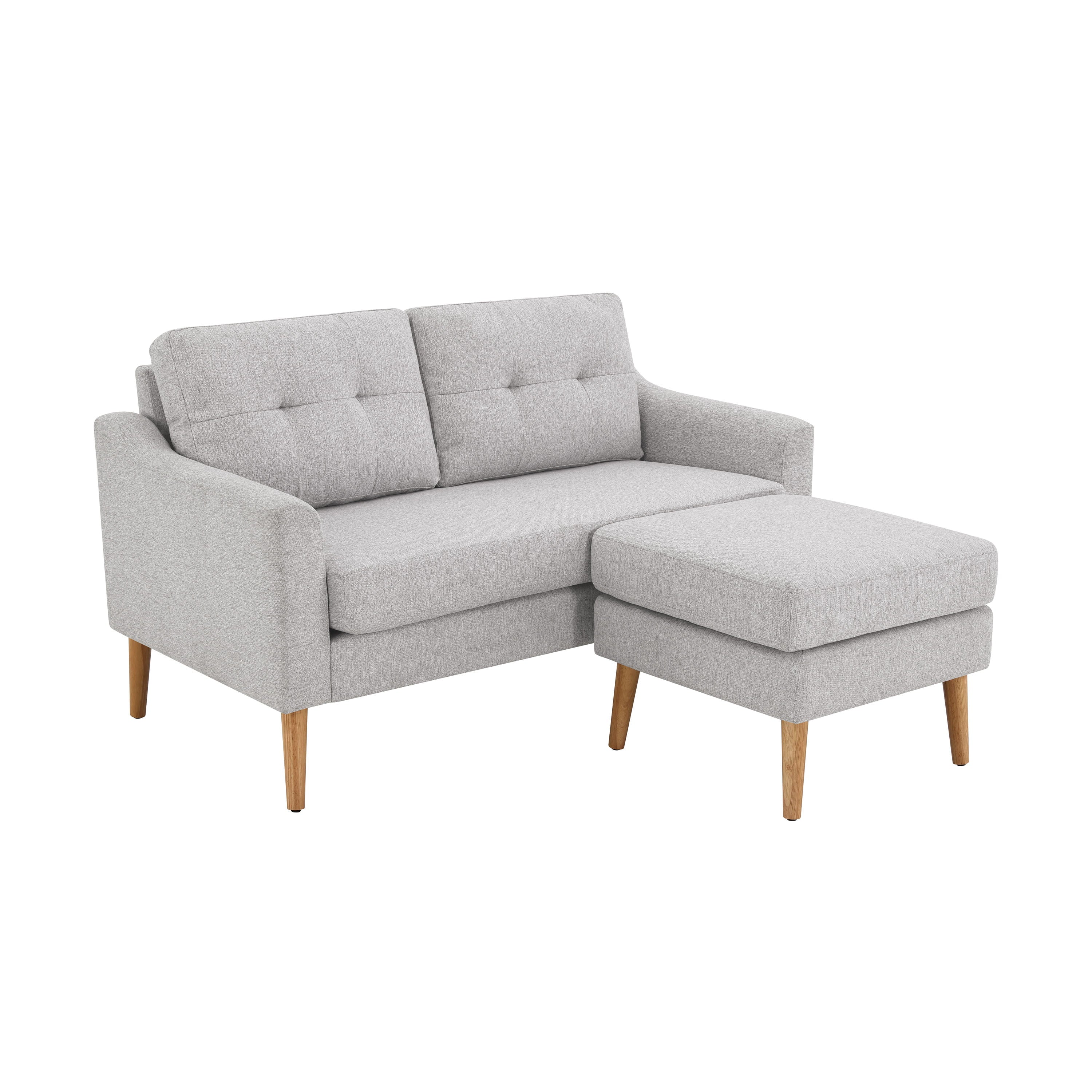 Serta Brighton Mid-Century Modern Style 2 Seater Loveseat with Ottoman, Light Grey Fabric
