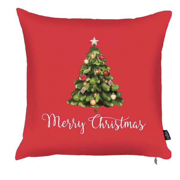 Decorative Christmas Tree Single Throw Pillow Cover 18 in. x 18 in. Red and Green Square for Couch, Bedding