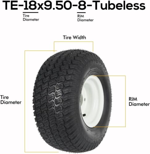 Set of 2, 18x9.50-8 Lawn Mower Tires with 4-Lug 8" x 7" Rim - Free shipping