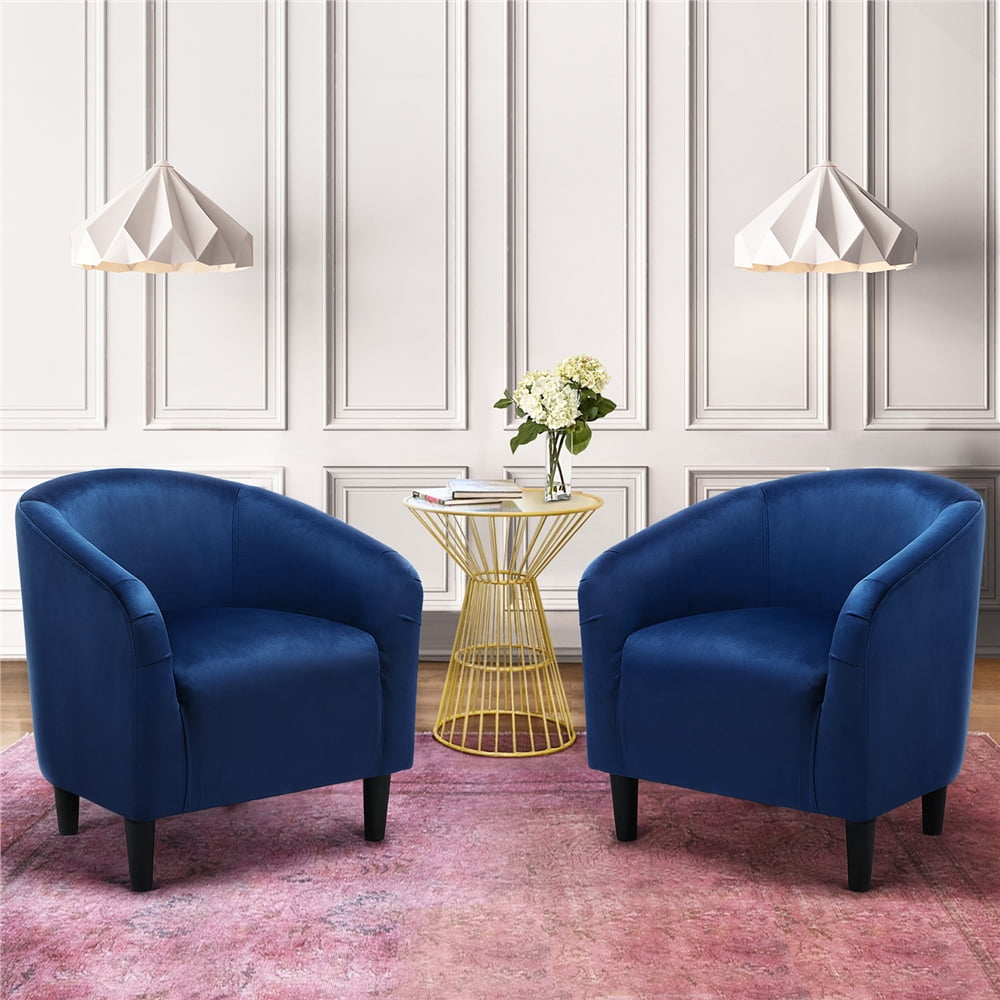 Yaheetech Velvet Upholstered Barrel Chair,Navy Blue