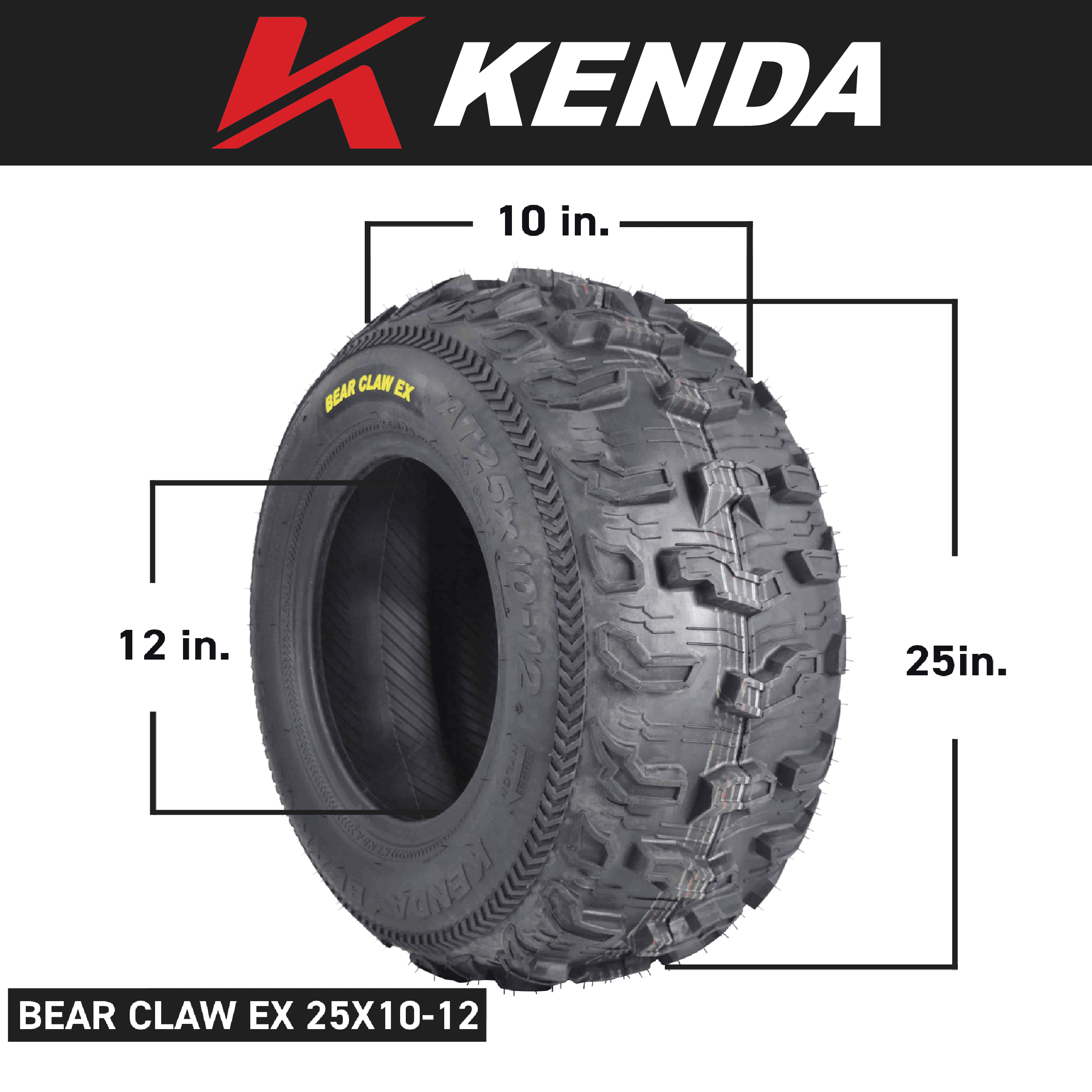 Kenda Bear Claw EX 25x8-12 F 25x10-12 R ATV 6 PLY Tires Bearclaw - 4 Pack Set