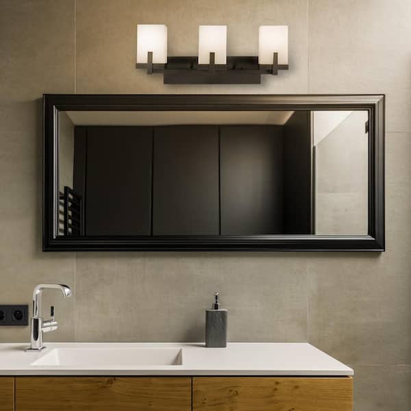 Rockhill 22.07 in. 3-Light Black LED Industrial Bathroom Vanity Light Dark LED