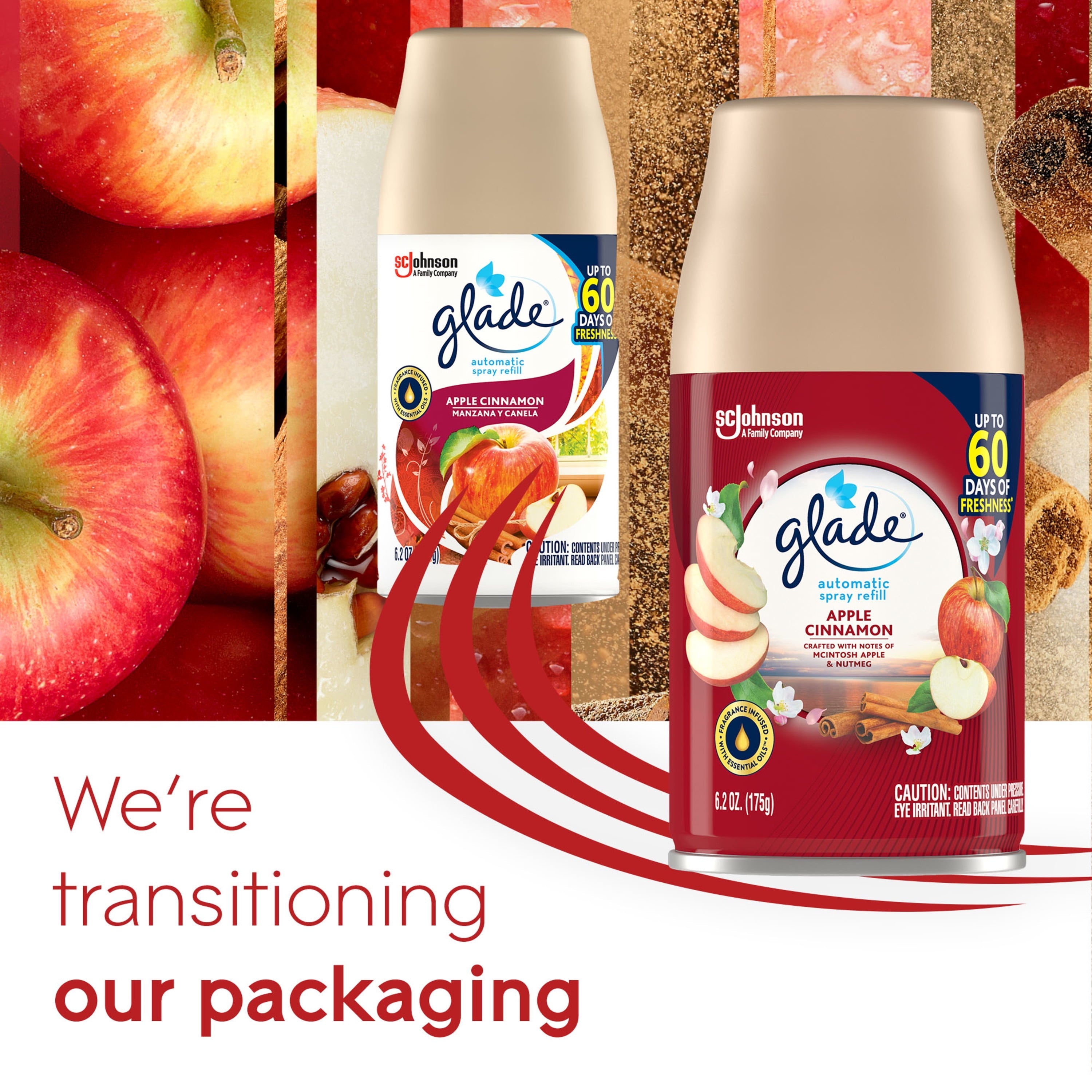 Glade Automatic Spray Refill 2 CT, Apple Cinnamon, 12.4 OZ. Total, Air Freshener