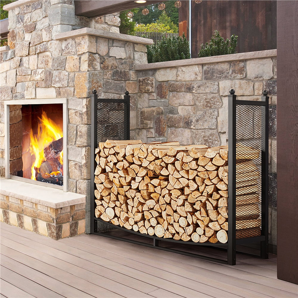 SmileMart Metal Fireplace Log Holder Firewood Rack Storage for the Patio, Garden, Yard or Indoors, Black