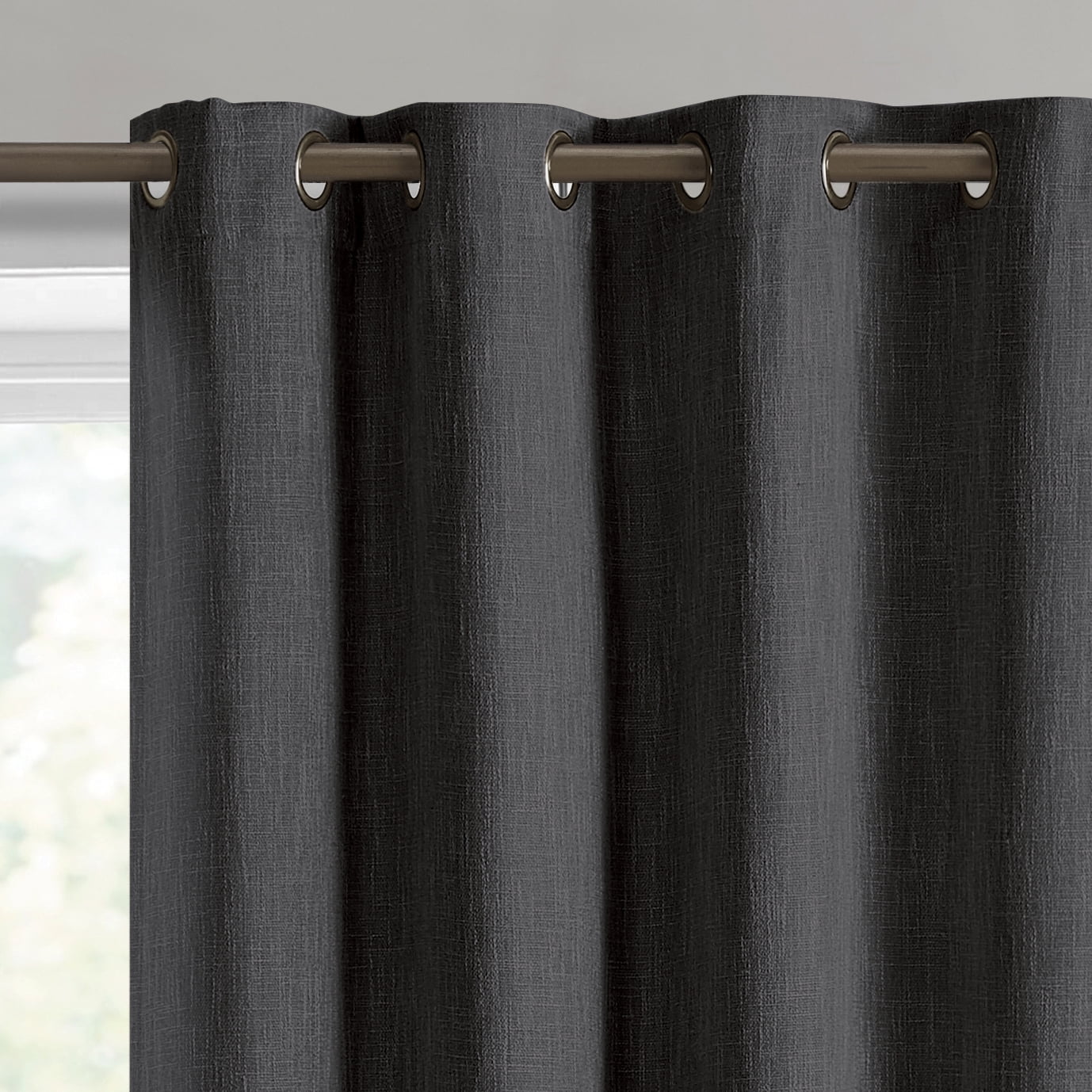 Better Homes & Gardens Woven Textured Grommet Blackout Curtain Panel, Black, 50