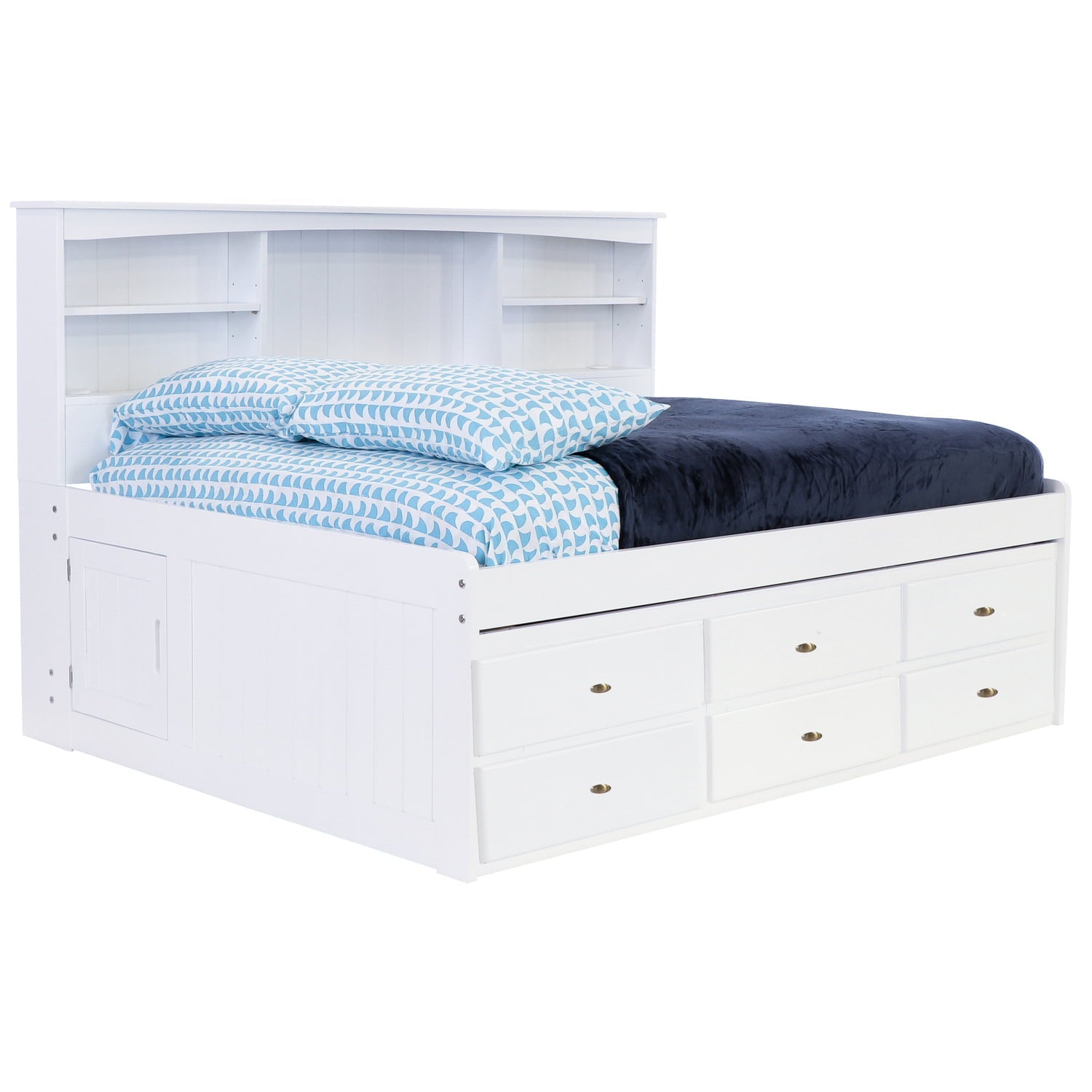 OS Home and Office Model 80223K6-22, Solid Pine Full Bookcase Daybed with 6 Drawers in Casual White